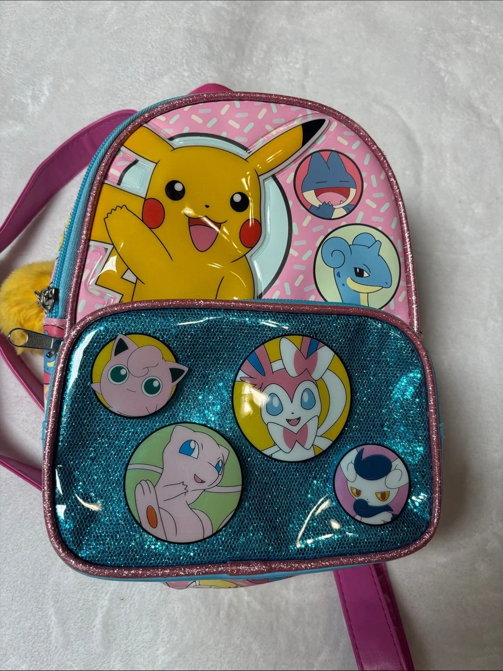 Bioworld Pink and Teal Pokemon Kids Backpack with Pikachu